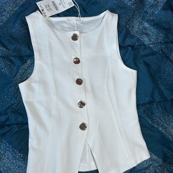 Zara White Top with Gold Button V neck vest size M - Picture 8 of 11